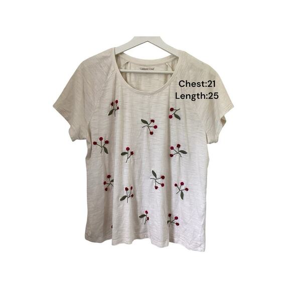 Coldwater Creek Women's Cream cherries Embroidered Short Sleeve Shirt sz L - Picture 4 of 5